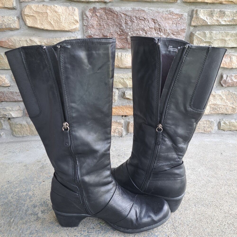 Clarks Wish Excite Knee High Leather Riding Boots Elastic Calf Ext Womens 9M - Picture 4 of 14